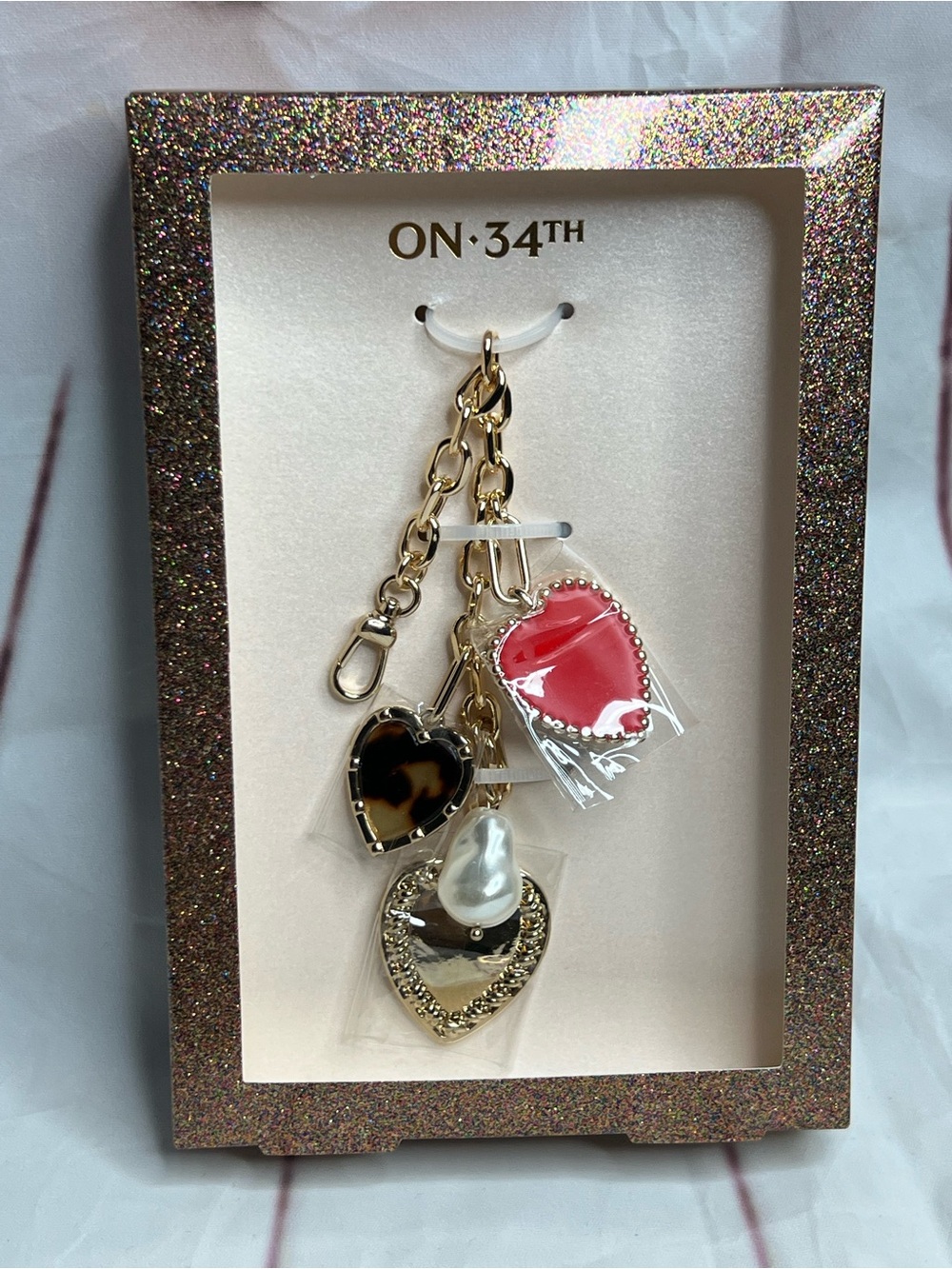 ON.34th Gold Heart Charm Keychain with Red and Tortoiseshell Accents